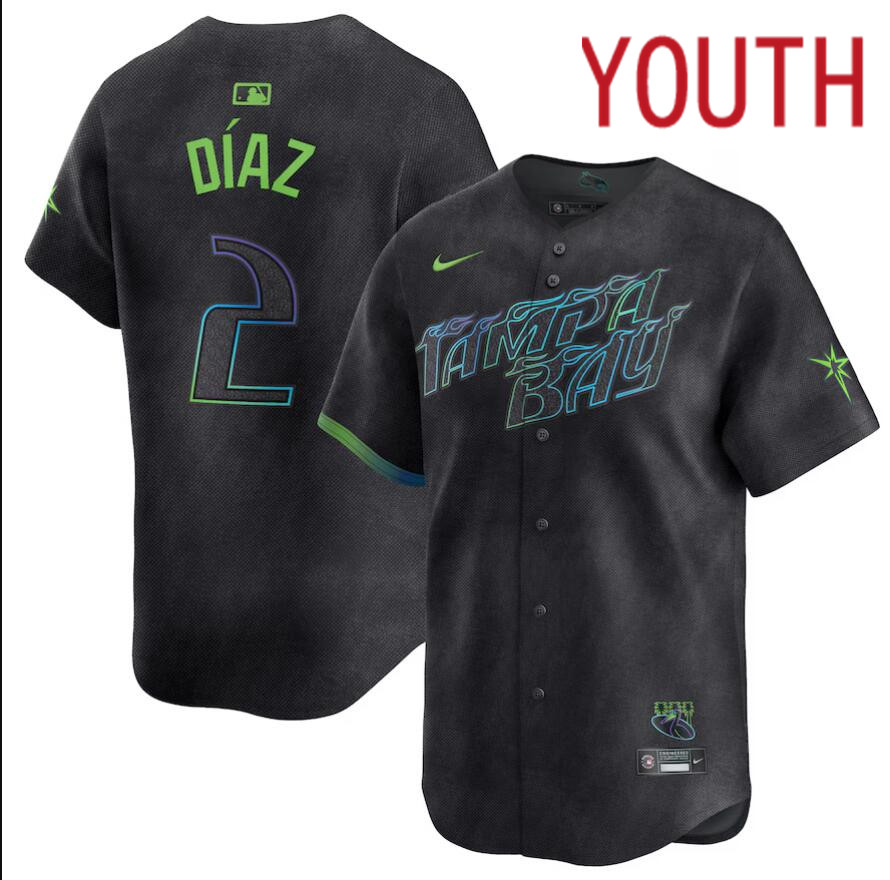 Youth Tampa Bay Rays #2 Yandy Diaz Nike MLB Limited City Connect Black 2024 Jersey